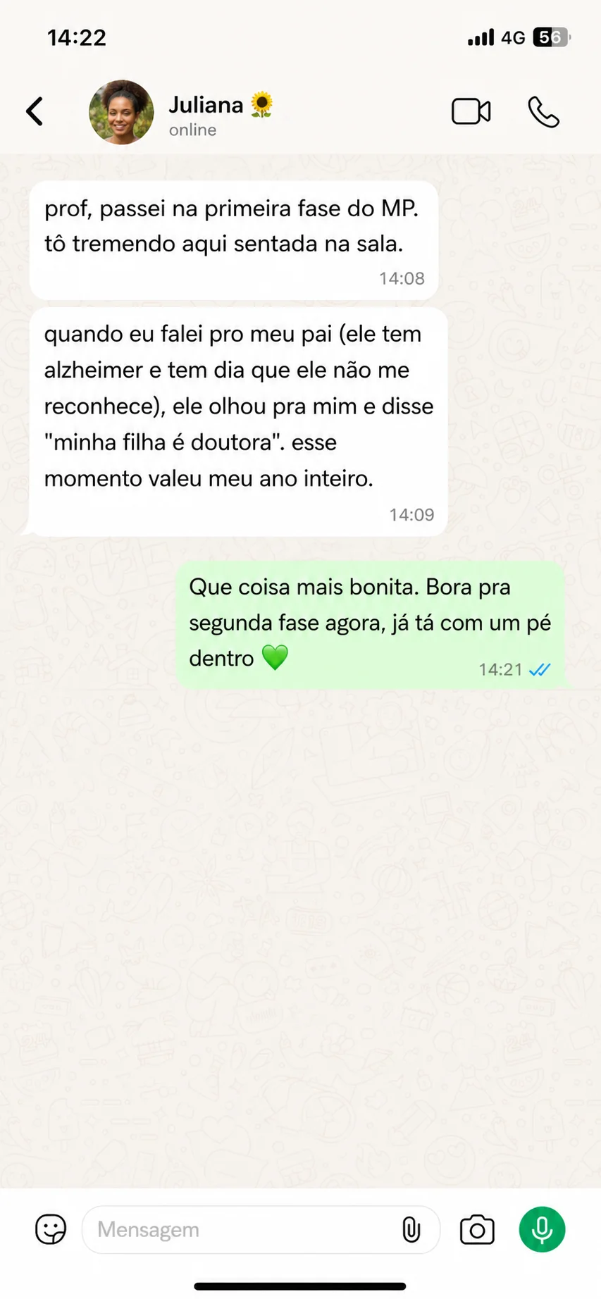 Mensagem da Sandra para Gabi