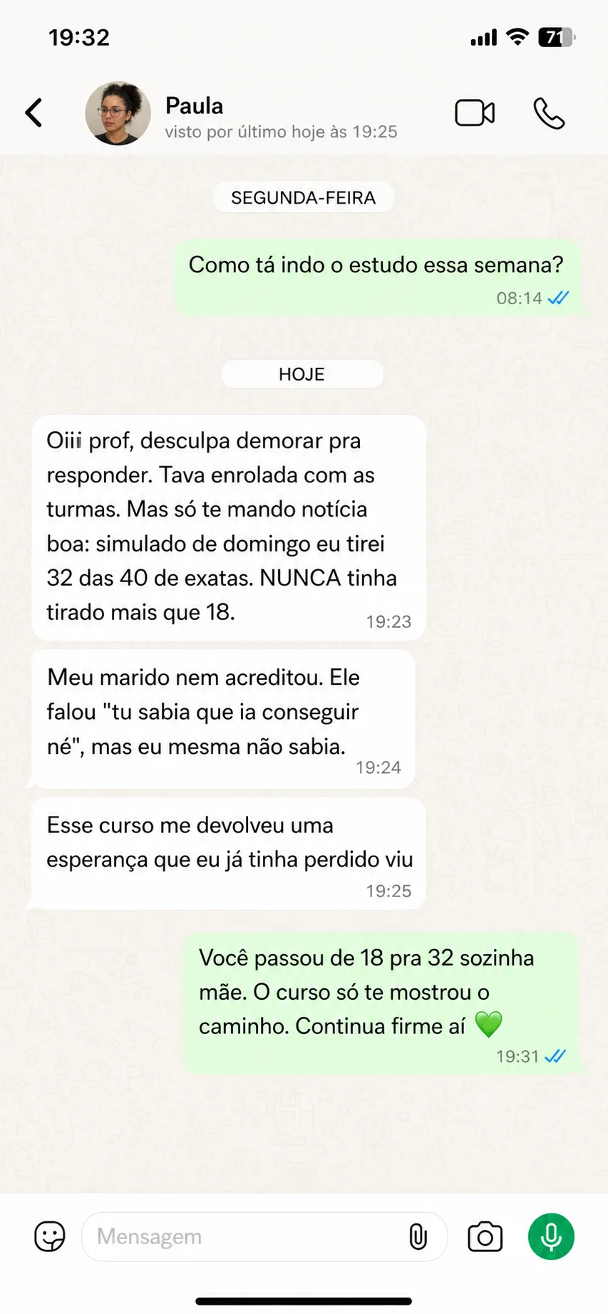 Mensagem da Juliana para Gabi